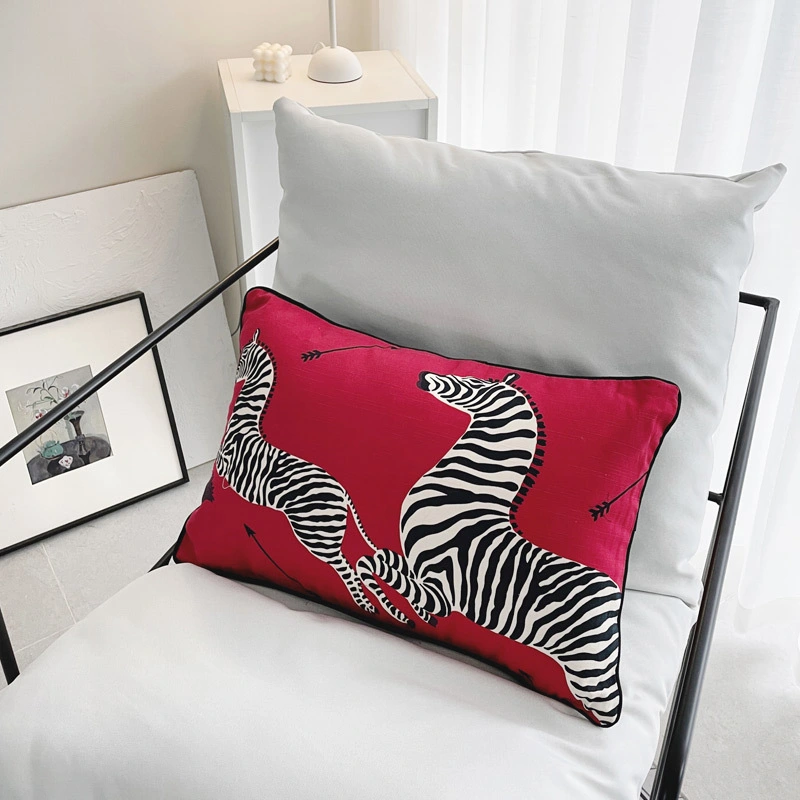 Red Zebra Cotton Print Throw Pillow