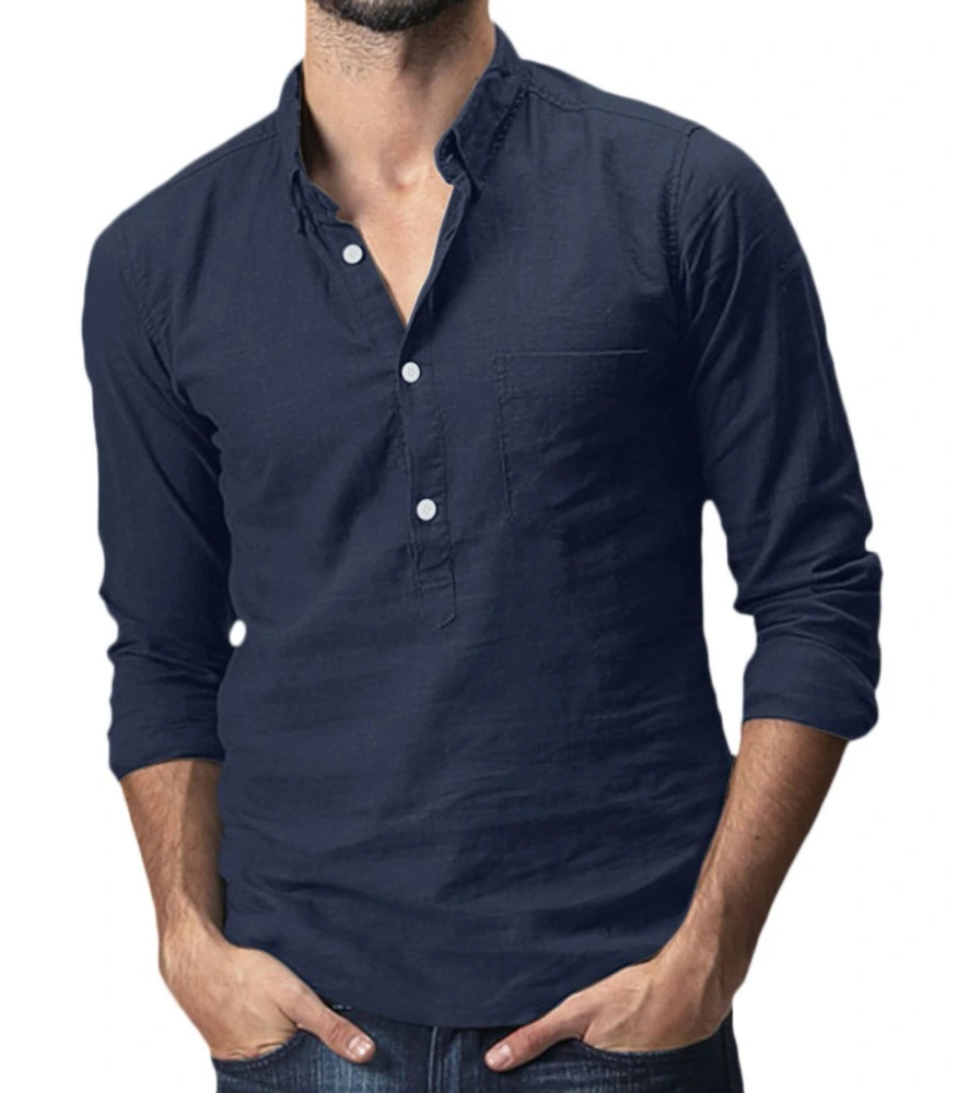 Men's Cotton Linen Henley Shirts Beach Long Sleeve Casual Summer Yoga Hippie Lightweight T-Shirt Tops with Pockets