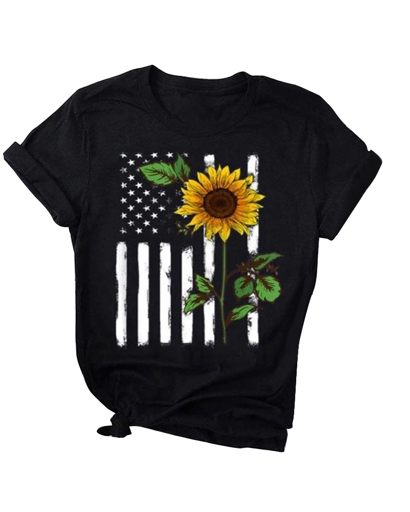 BRUBOBO Womens Cute Sunflower T Shirts Summer Short Sleeve American Flag Graphic Tops Tees