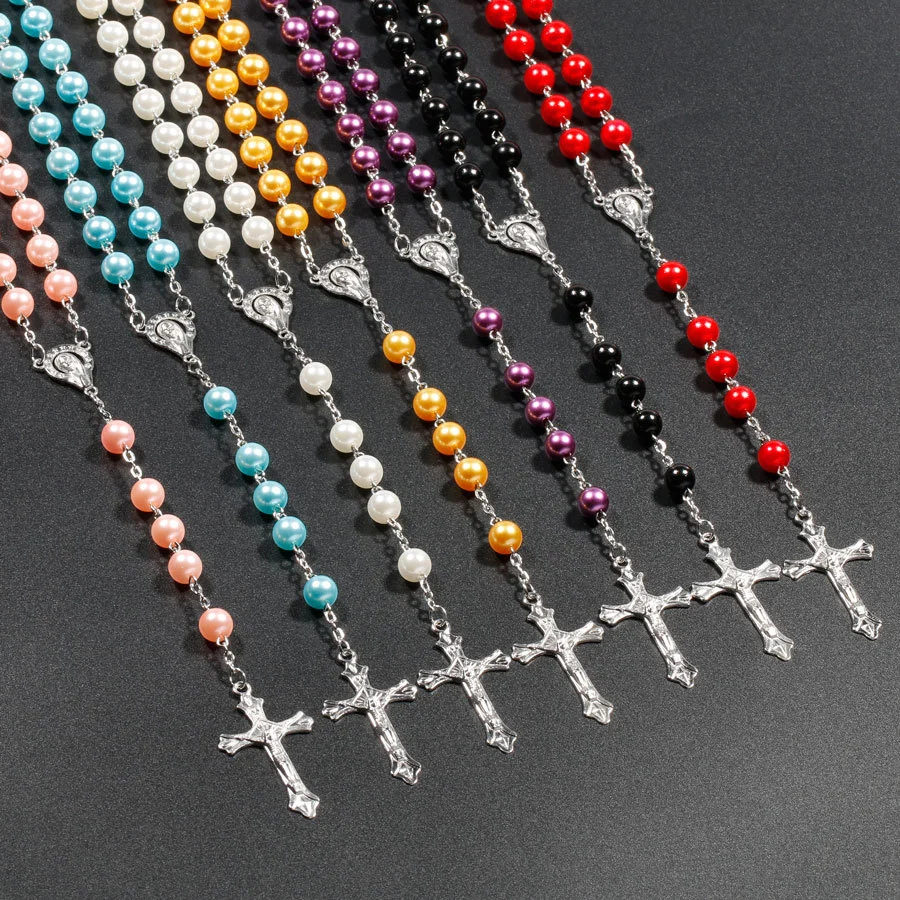 Multicolor Rosary Bead Necklace Men's And Women's Long Section