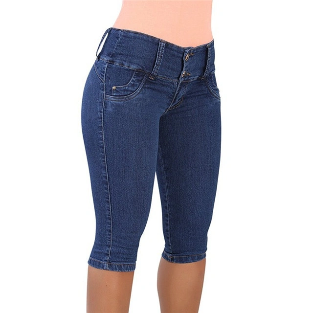 Koodred Womens Casual Denim Capris Soft Fashion High Waisted Stretch Skinny Short Denim Trousers