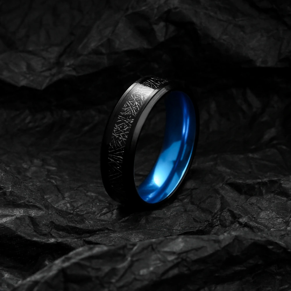 Titanium Steel Ring Imitation Black Meteorite From Europe And America