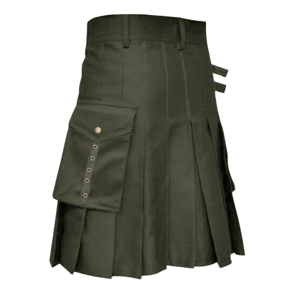 Gafeng Mens Kilt Utility Scottish Traditional Highland Solid Pleated Buckle Straps Costume Kilts with Cargo Pockets
