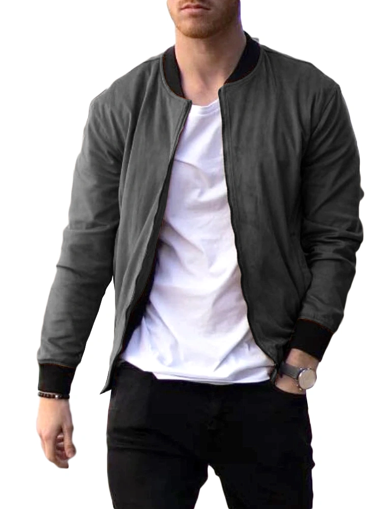 Makkrom Mens Slim Fit Suede Bomber Jackets Lightweight Full Zip Varsity Baseball Jacket Sports Outwear