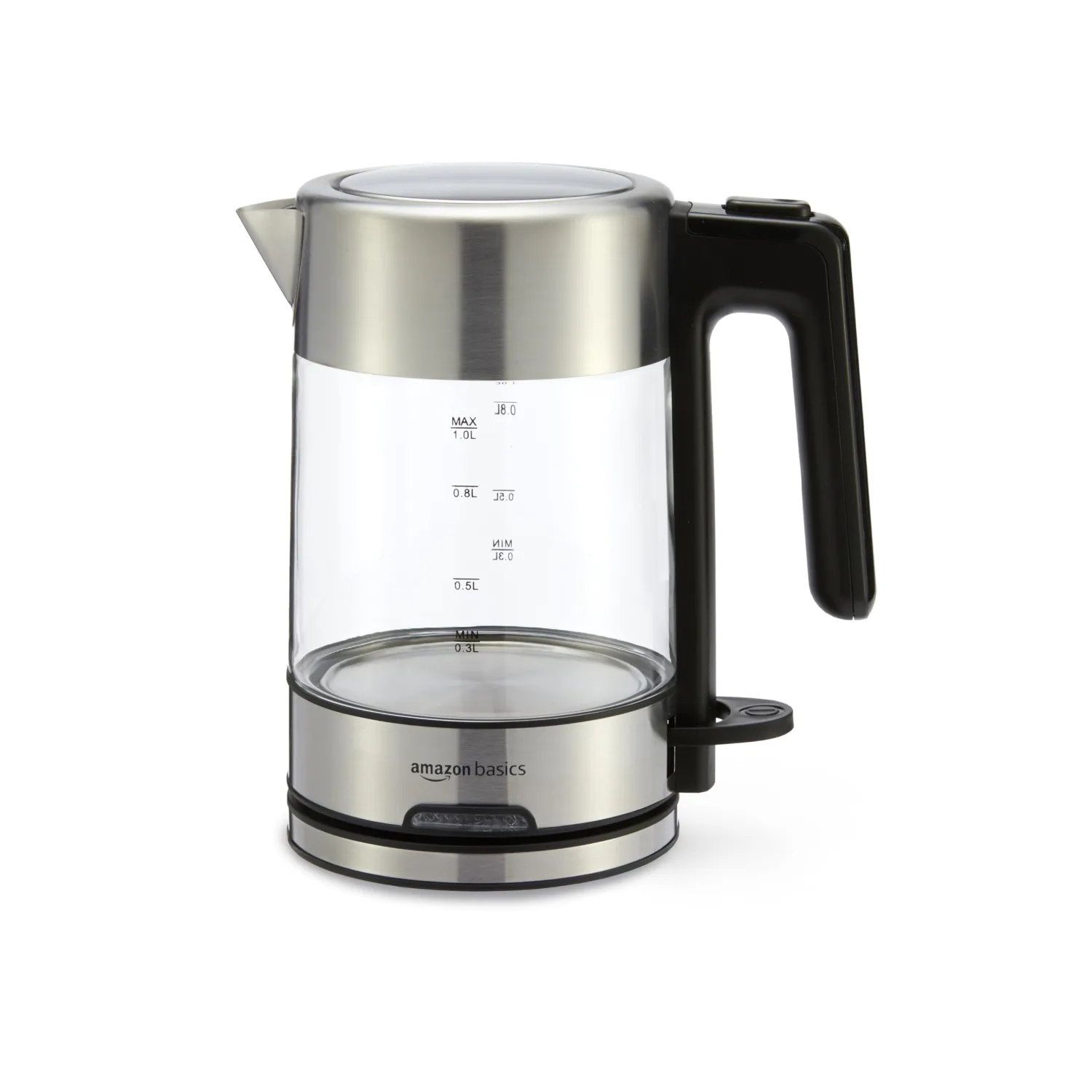 Amazon Basics 1.1-Qt (1.0L) Electric Kettle, Electric Tea Kettle & Water Boiler, With Auto Shut-Off, Boil Dry Protection, High-Safety Strix Thermostat, BPA-Free, 1500W, Glass Carafe, Black & Silver