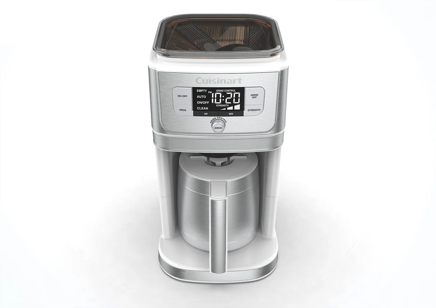 Cuisinart DGB-850W Burr Grind & Brew 10-Cup Coffeemaker with Thermal Carafe, White/Stainless Steel, Silver