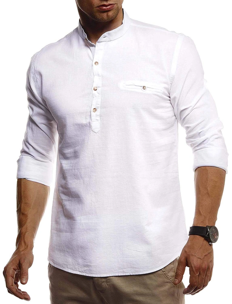 Mens Linen Cotton Henley Shirts Long Sleeve Beach Shirt Casual Lightweight Hippie Yoga Tops