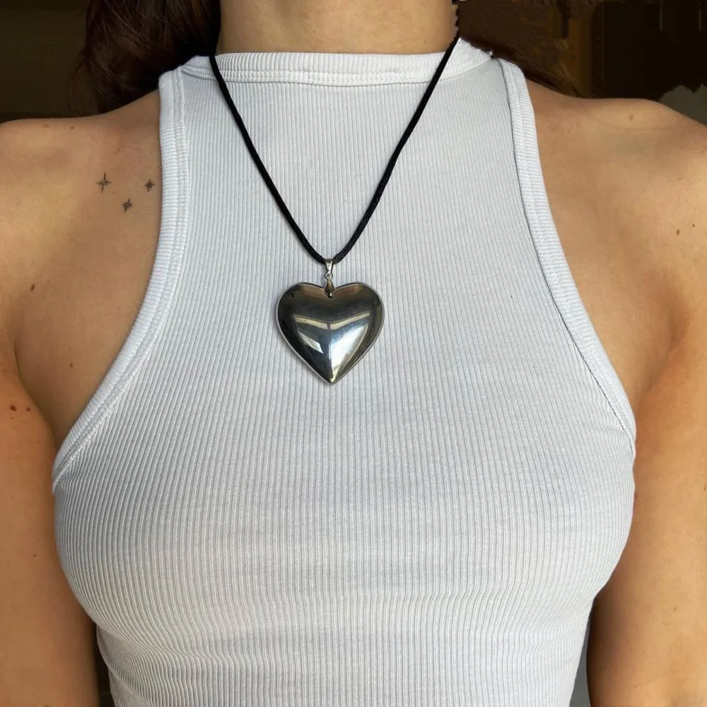 Ball Chain Glass Large Heart Pendant Necklace