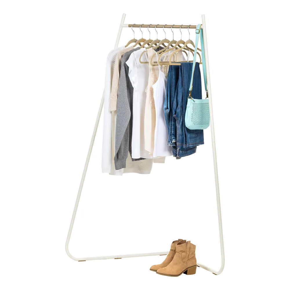 IRIS USA Stylish Corner Clothes Rack for Hanging Clothes, Easy to Assemble, Freestanding Metal Sturdy Garment Rack, Small Space Storage Solution, Modern Versatile Design, Boutique Style, White