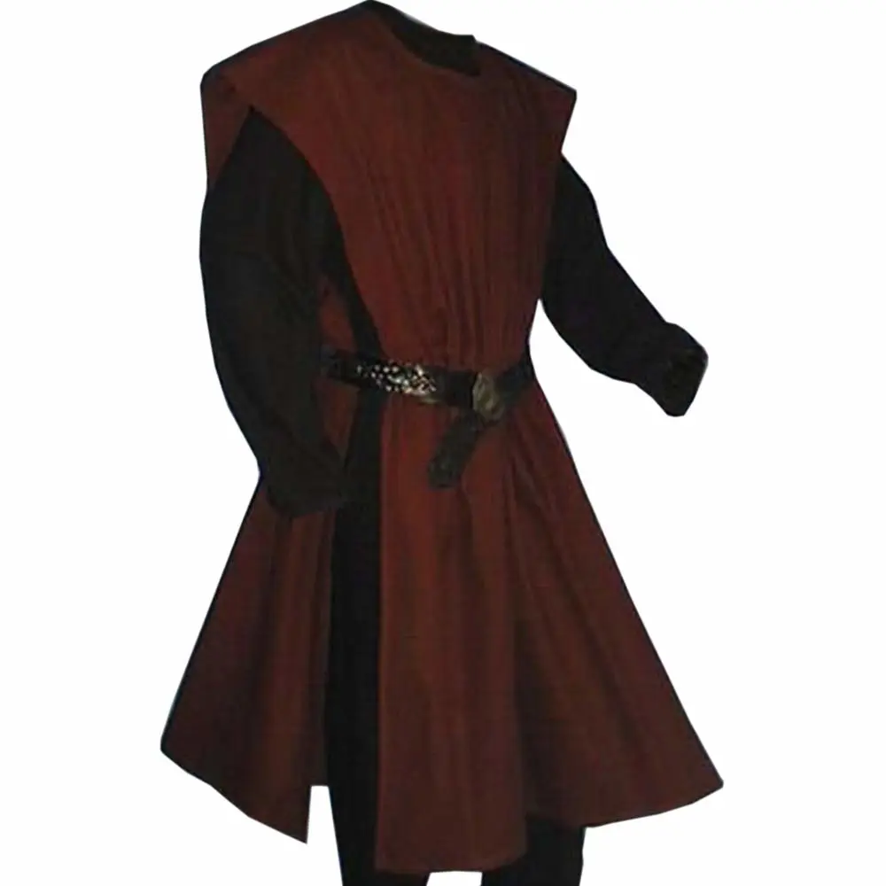 Gafeng Mens Medieval Knight Costume Templar Warrior Crusader Cloak Coat Robe Retro Halloween Tunic LARP Tabard Cosplay