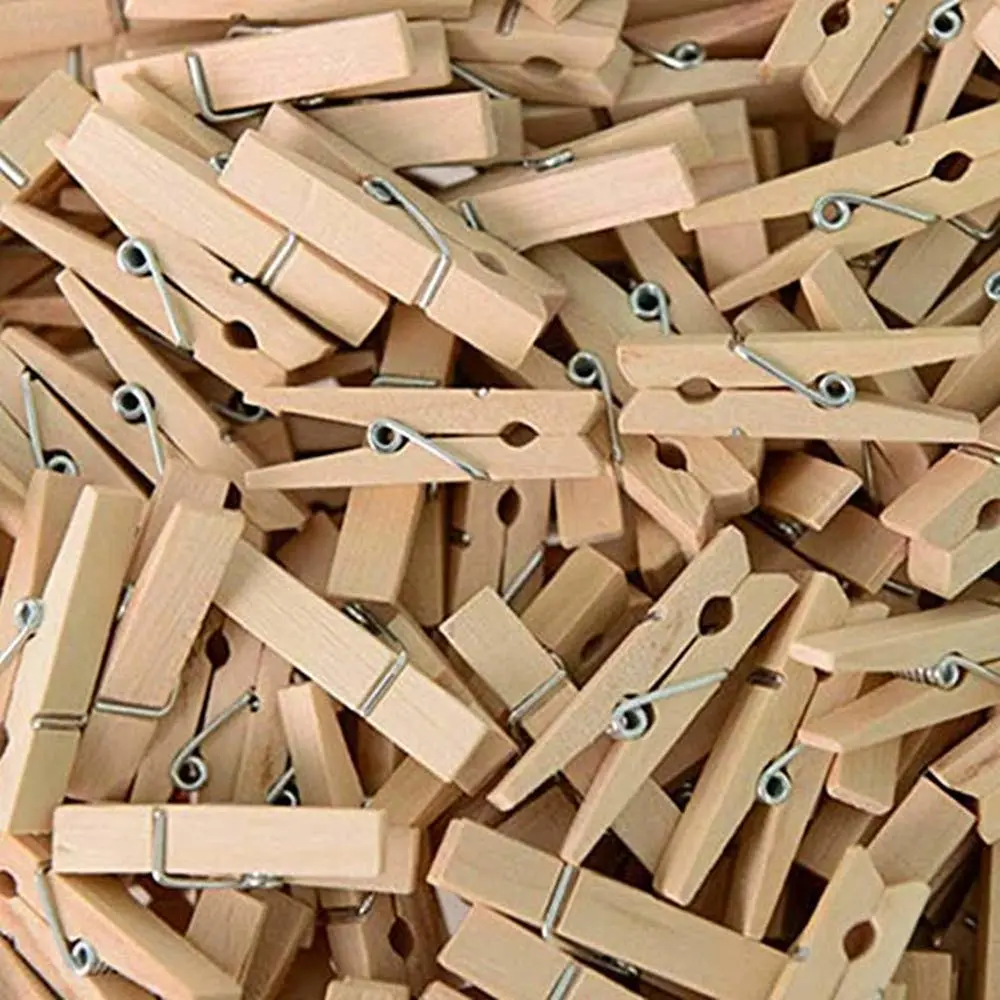 50pcs Small Wood Clothes Pins Pegs Strong Hangers Picture Display Art Craft Clip Clamps Party Wedding Office Decor Wire Clothesline