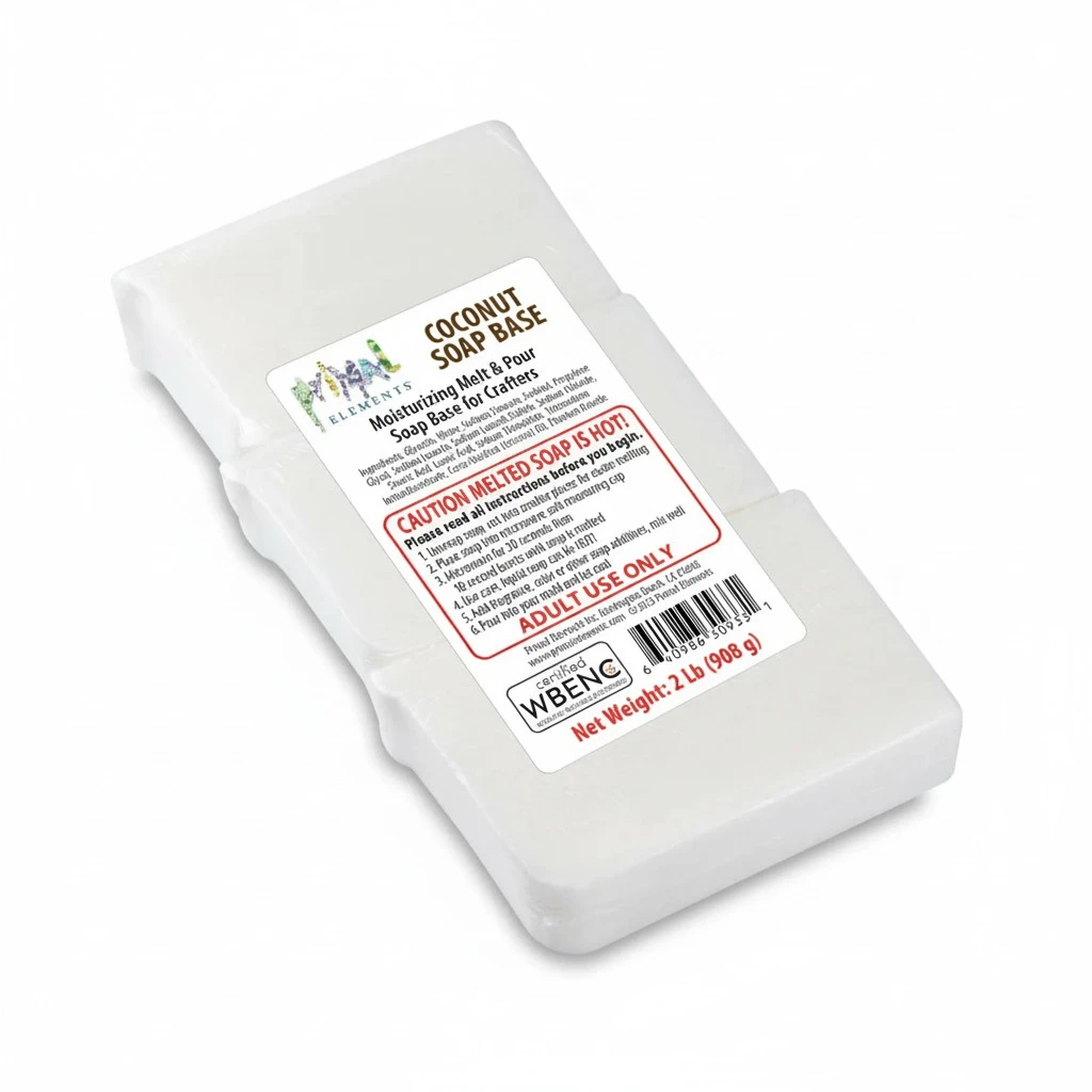 Primal Elements Coconut Oil Soap Base - Moisturizing Melt and Pour Glycerin Soap Base for Crafting and Soap Making, Vegan, Cruelty Free, Easy to Cut - 2 Pound