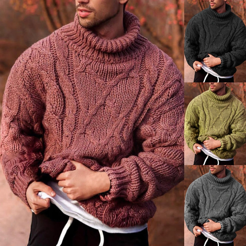 Vdnerjg Men's Thermal Turtleneck Sweater Long Sleeve Cable Knit Casual Chunky Pullover Jumper