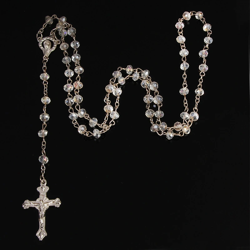 Cross Crystal Flat Bead Necklace