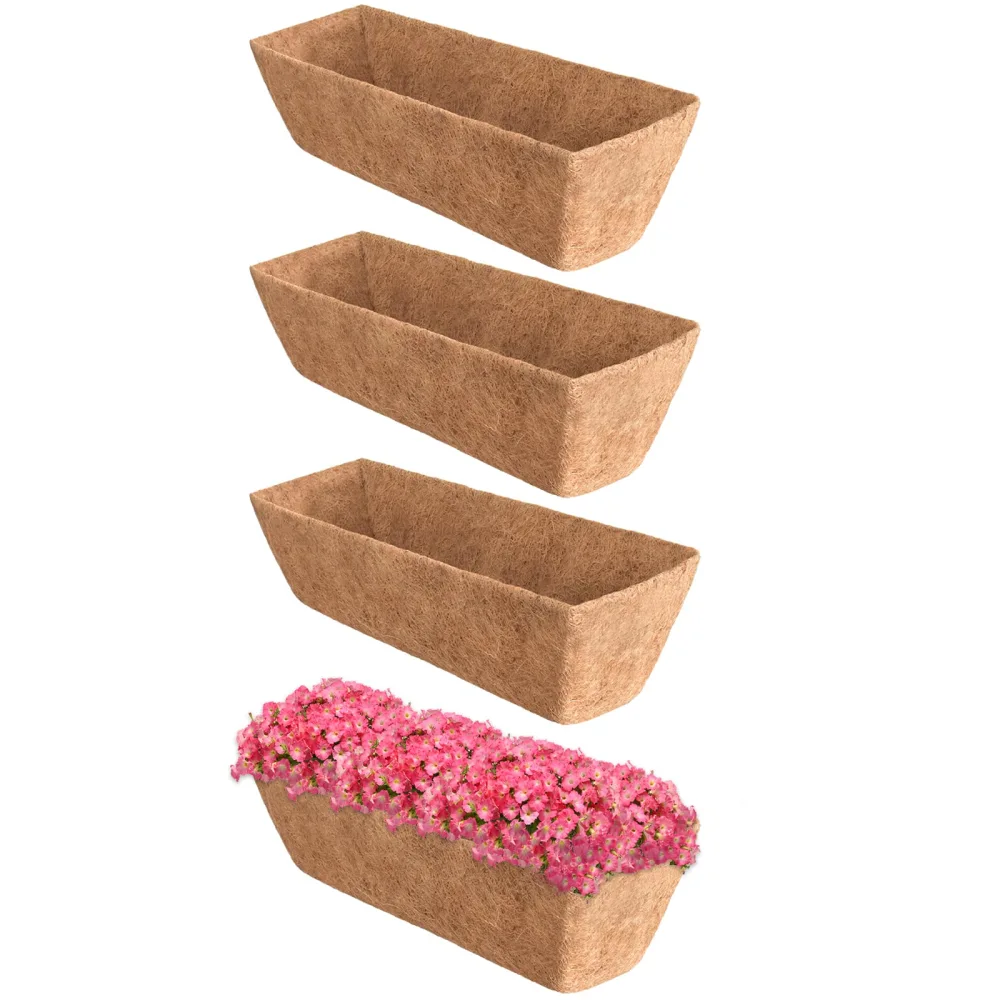 Halatool 4 Pcs 24" Trough Coco Fiber Replacement Liner, Pre-Formed Window Basket Coco Liner, Natural Coconut Coir Planter for Wall Hanging Basket, Window Box, Flower Pot, Fence, Railing