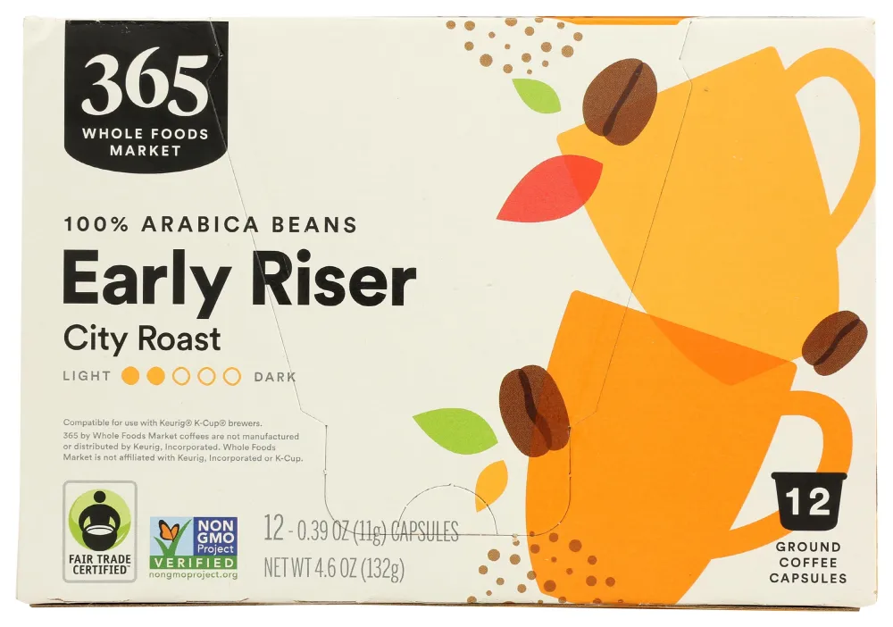 365 by Whole Foods Market, Coffee Early Riser City Roast Pods 12 Count, 4.6 Ounce