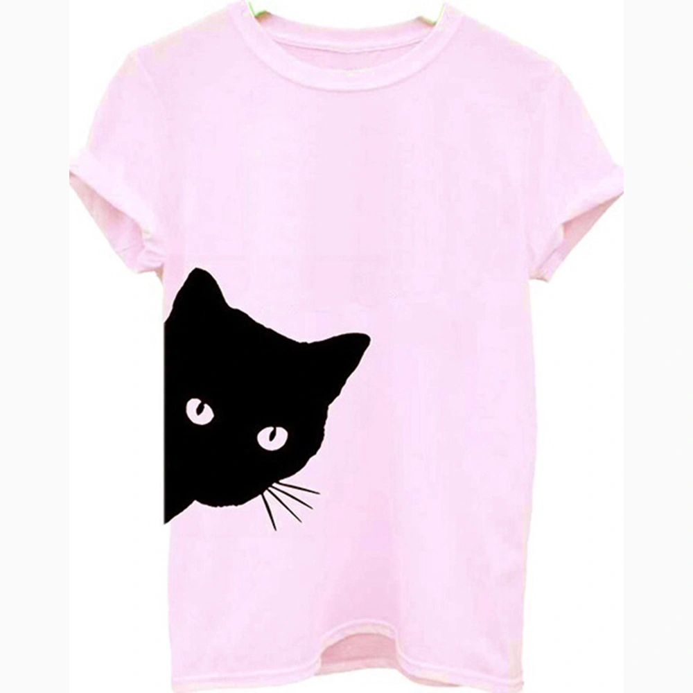 Qianxitang Women's Cat Print Tee Summer Casual Basic Short Sleeve Round Neck T Shirts