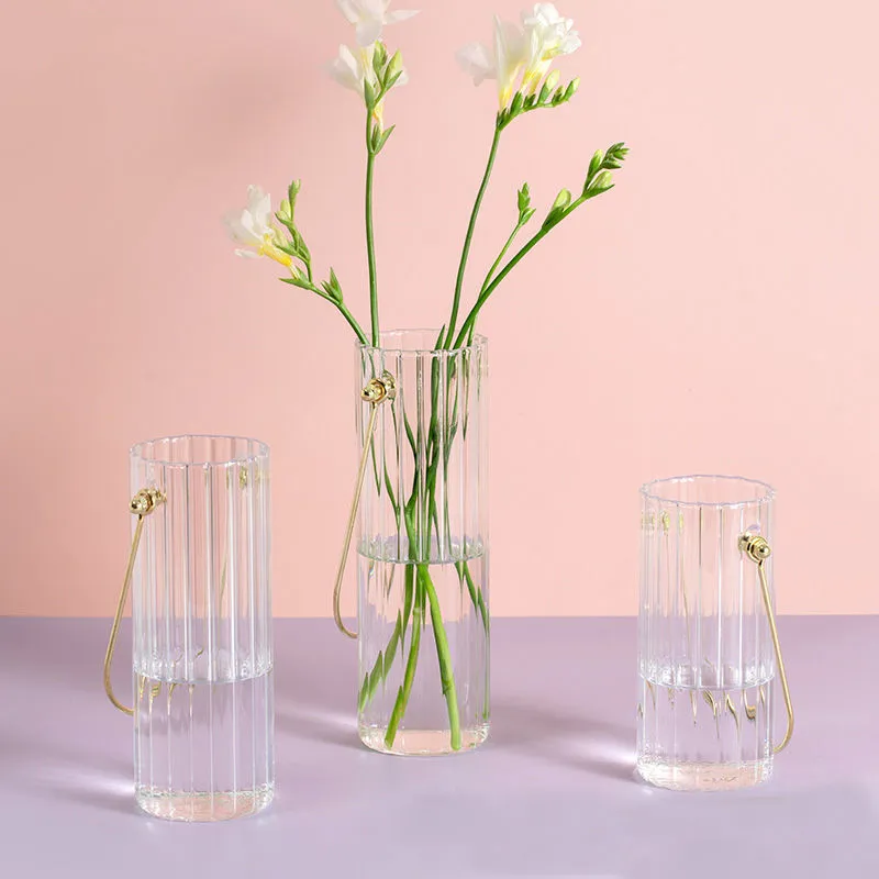 Modern Minimalist Style Transparent Portable Vertical Glass Vase