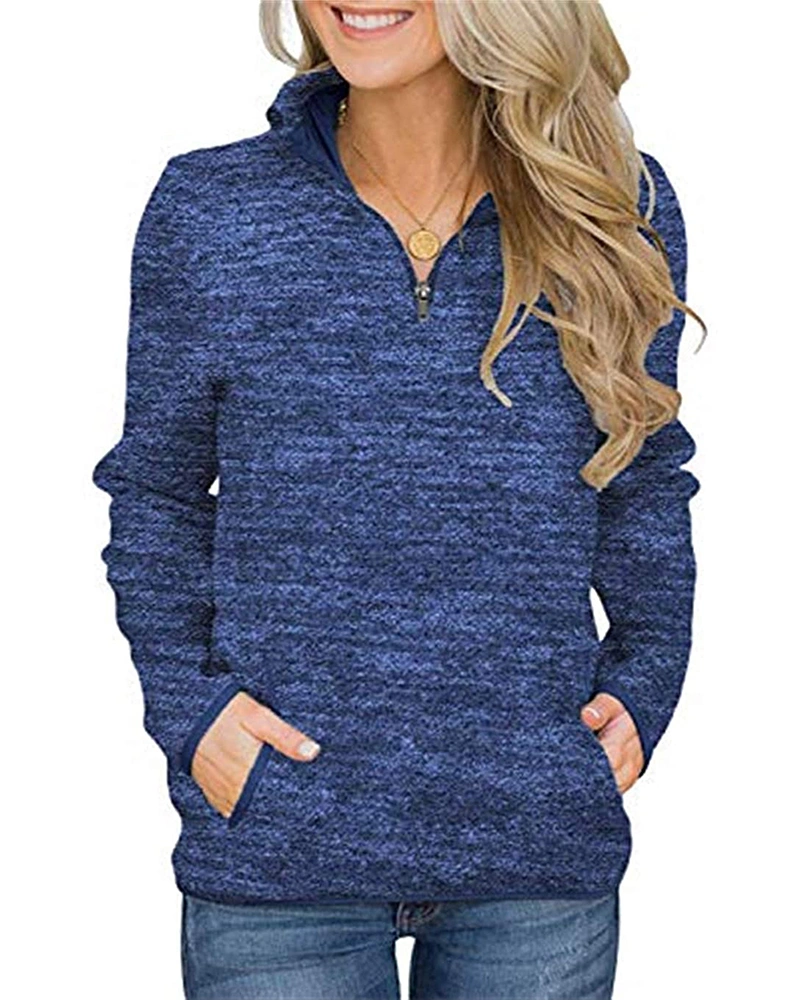 GAMISOTE Women's Long Sleeve High Collar Sweatshirt Quarter Zip Up Pullover Tops with Pockets