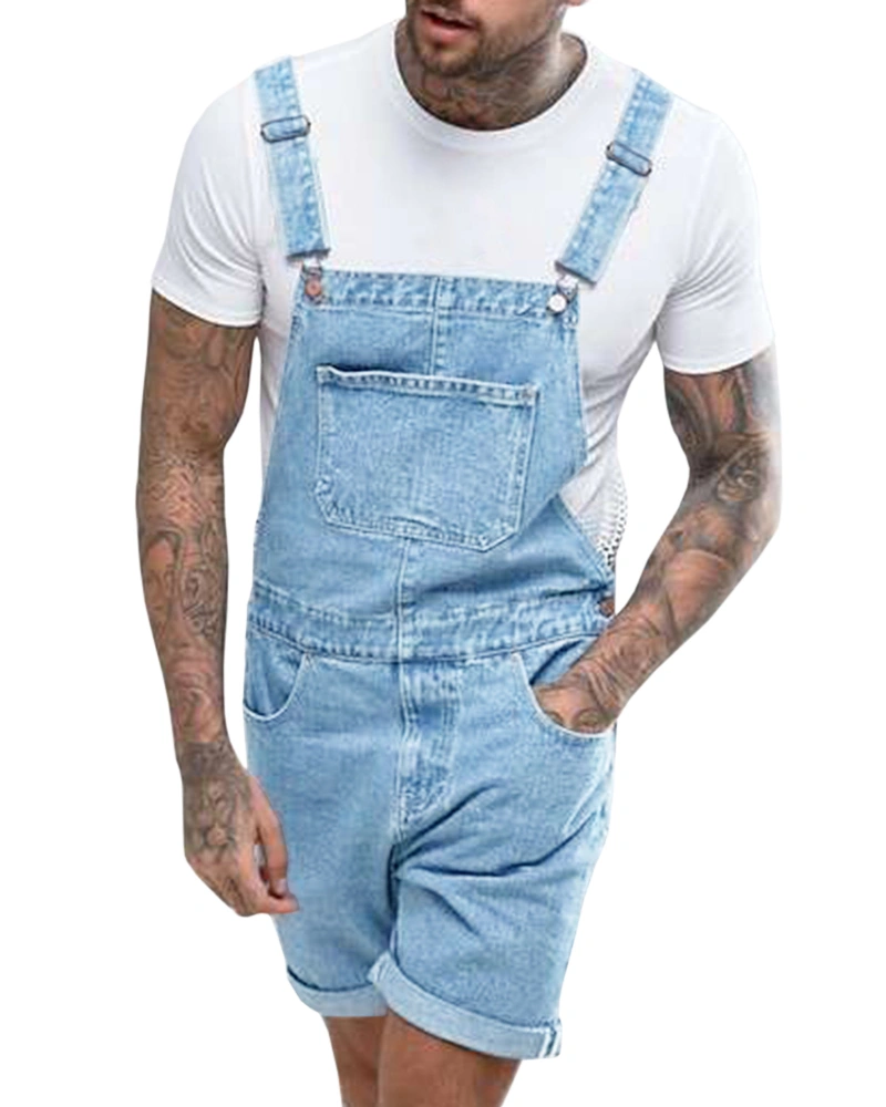 Runcati Mens Denim Shorts Bib Overall Jean Romper Casual Loose Fit Walkshort Button Pockets Summer Jumpersuit