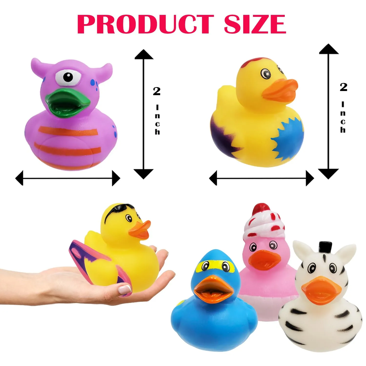 The Dreidel Company Assortment Rubber Duck Toy Duckies for Kids, Bath Birthday Gifts Baby Showers Classroom Incentives, Summer Beach and Pool Activity, 2" (12-Pack)