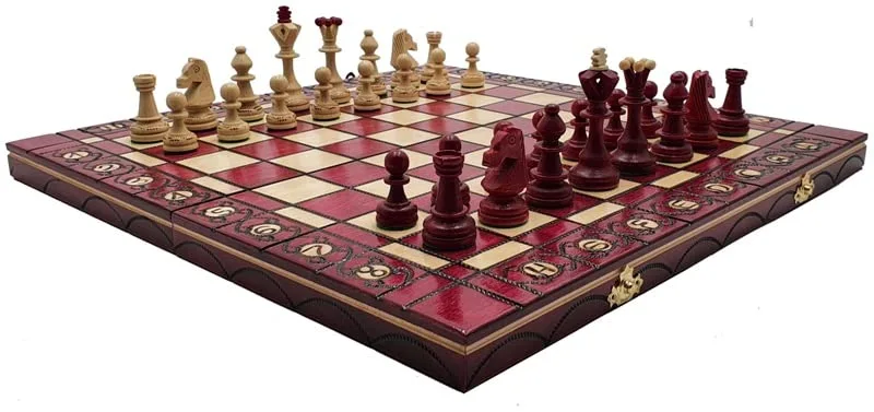 Beautiful Handcrafted Wooden Chess Set with Wooden Board and Handcrafted Chess Pieces - Gift idea Products (16 inches (40 cm) RED), Brown