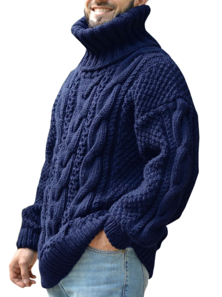 Mens Jumper Turtleneck Knitted Pullover Cable Stitch Regular Fit Casual Elegant Plain Winter Fall Warm Comfy High Neck Knitwear Sweater