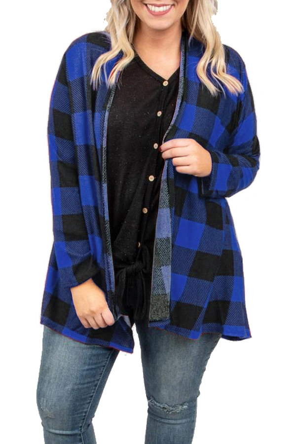 Womens Buffalo Plaid Cardigans Long Sleeve Elbow Patch Draped Open Front Cardigan Shirt