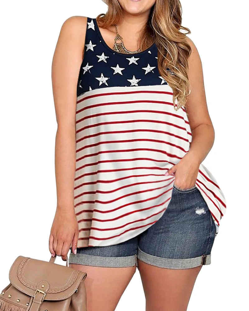 Yskkt Womens 4th of July Plus Size American Flag Tank Tops Sleeveless Short Sleeve Casual Summer Patriotic Tee Shirts