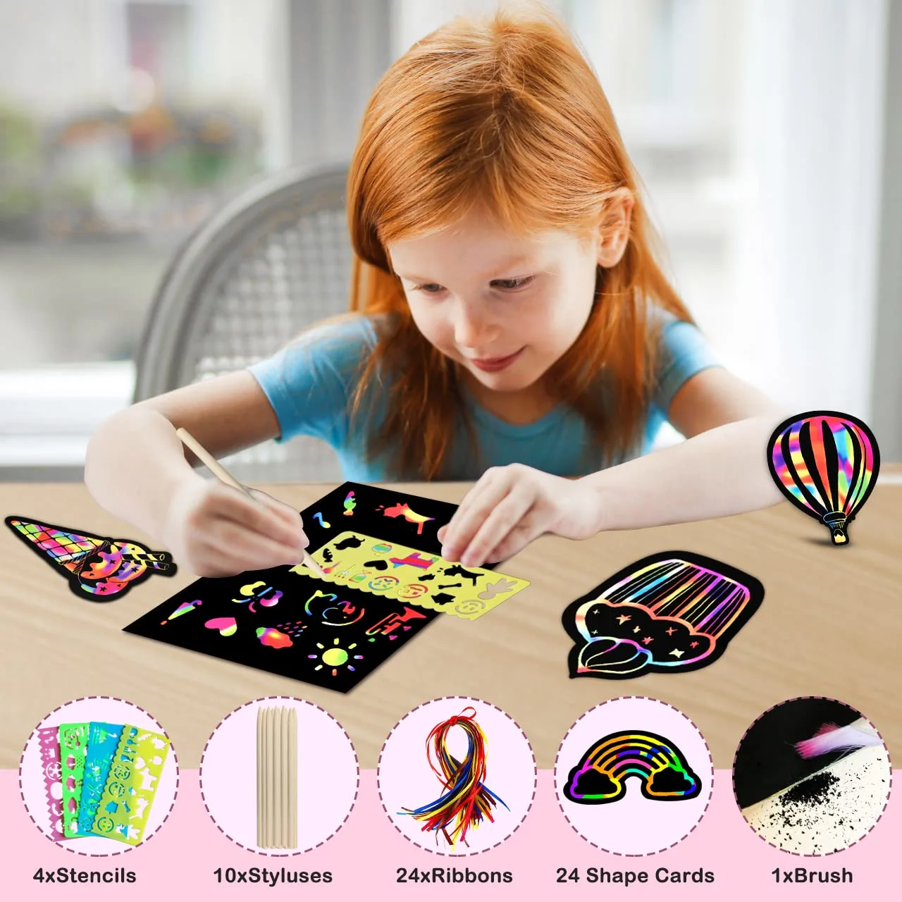 ZMLM Scratch Paper Art-Craft for Girls: Rainbow Scratch Magic Drawing Set Paper Pad Board Supply Kit Girl Project Activity for 3-12 Age Kid Toy Holiday|Party |Birthday|Children's Easter Day Gift
