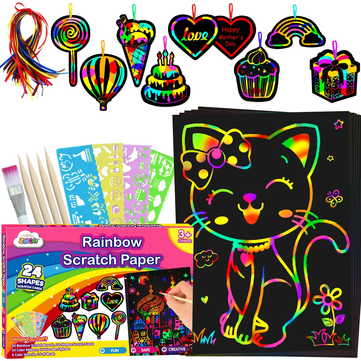 ZMLM Scratch Paper Art-Craft for Girls: Rainbow Scratch Magic Drawing Set Paper Pad Board Supply Kit Girl Project Activity for 3-12 Age Kid Toy Holiday|Party |Birthday|Children's Easter Day Gift