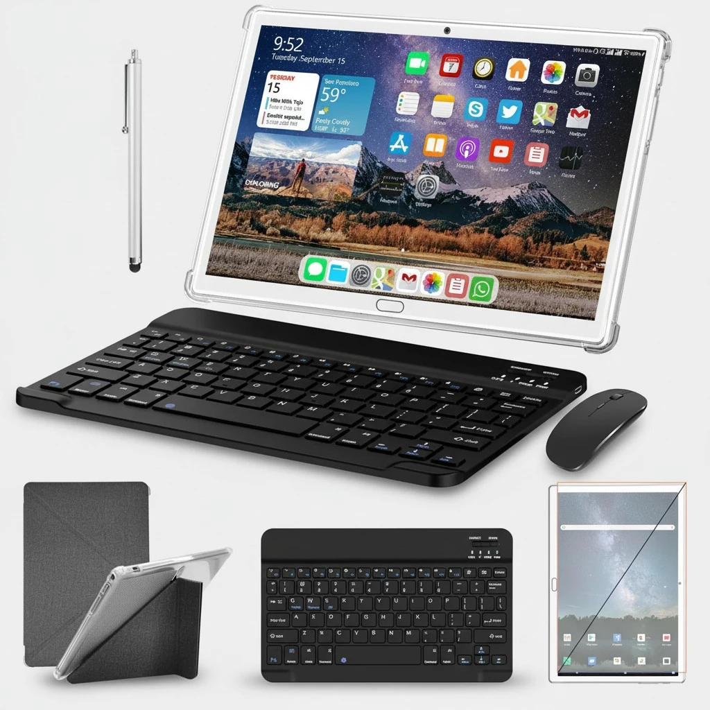 2 in 1 Tablet 10.1 Inch, Android 13.0 Tablets, 64GB/128GB ROM, Dual 4G Cellular with Keyboard, 18MP Camera, Octa-Core Processor, WiFi, GPS, Bluetooth, Google Certified Tablet PC(2024 Silver)