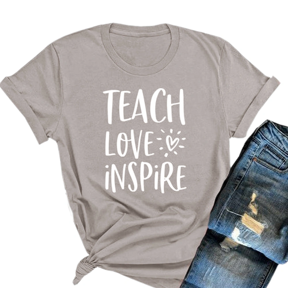 Joupbjw Womens Graphic Tees Summer Vintage Funny Teach Love Inspire Letter Printed Teacher T Shirts Tops