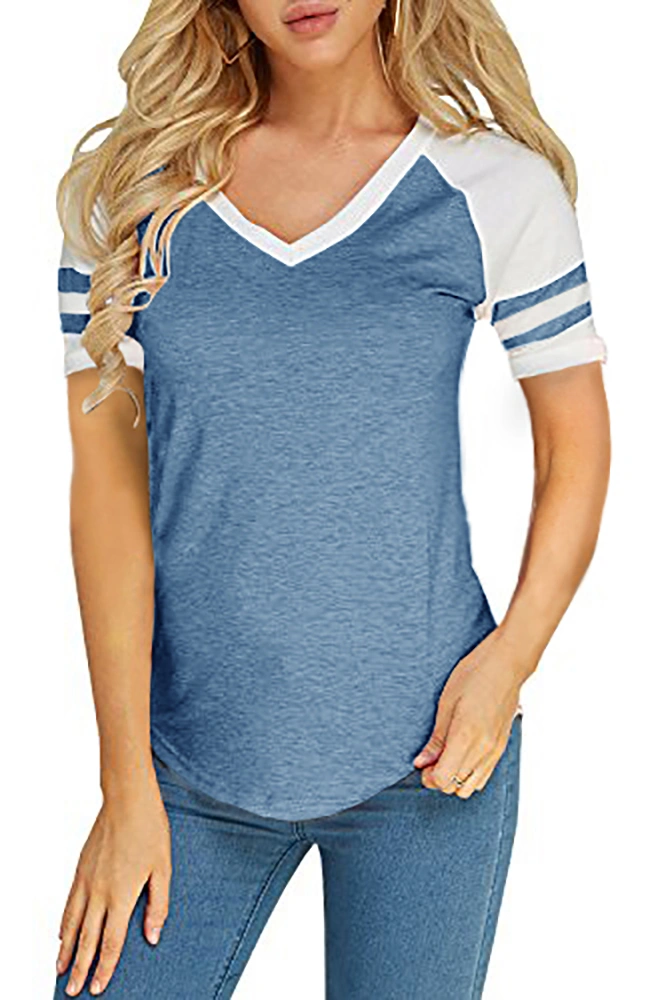 Foshow Womens Baseball Raglan Color Block T-Shirts Summer Short Long Sleeve V Neck Tees Jersey Casual Blouses Tops