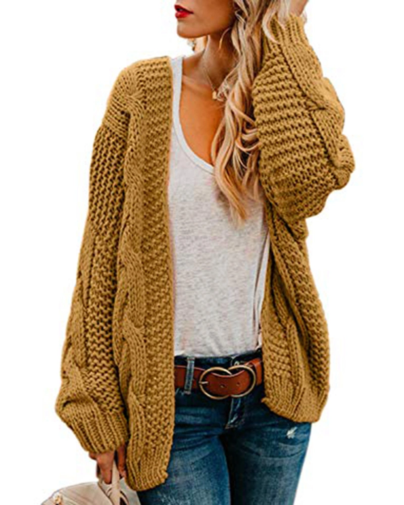 Ferrtye Womens Oversized Chunky Open Front Cardigan Sweaters Cable Knit Long Sleeve Cardigans Outwear Coats