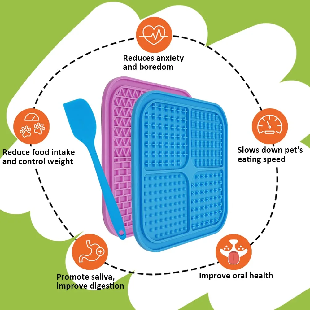 Ley's Dog Licking Mat with Suction Cups, 2 Pack Slow Feeder Mat for Dogs & Cats, Pet Treat Mat Anxiety Relief, Help Pets for Bathing,Nail Trimming