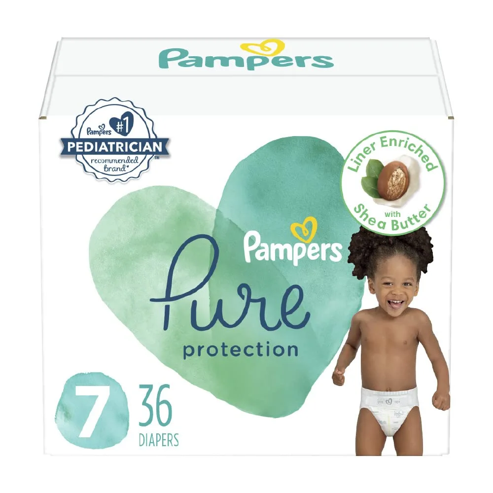 Pampers Pure Protection Diapers - Size 7, 36 Count, Hypoallergenic Premium Disposable Baby Diapers