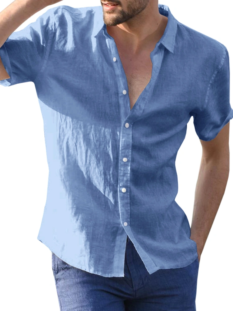 Xenuay Men's Casual Button Down Short Sleeve Shirt Button Up Summer Beach Regular-fit Cotton Speard Collar Tops