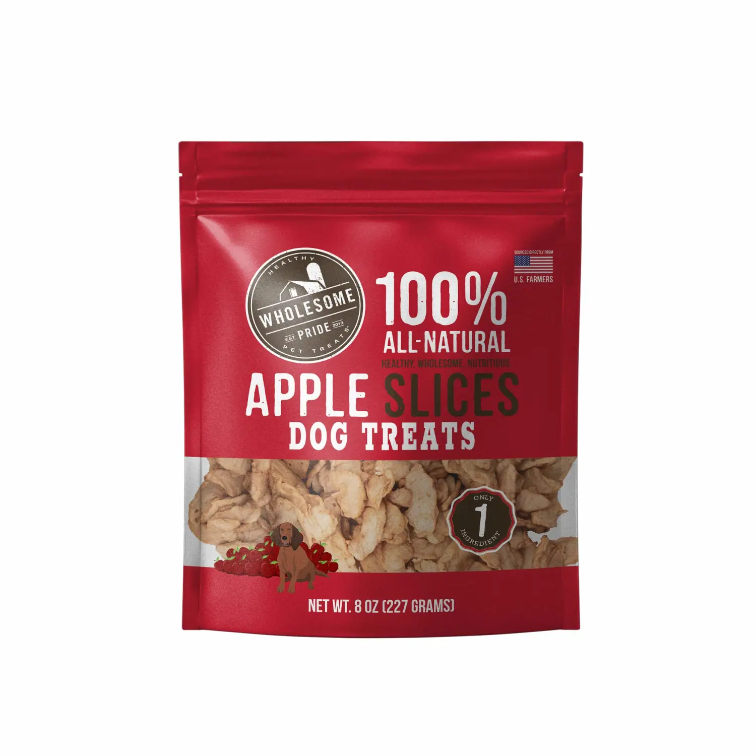 Wholesome Pride Apple Slices 100% All-Natural Single Ingredient, Soft, USA-Sourced Dog Treats, 8 oz