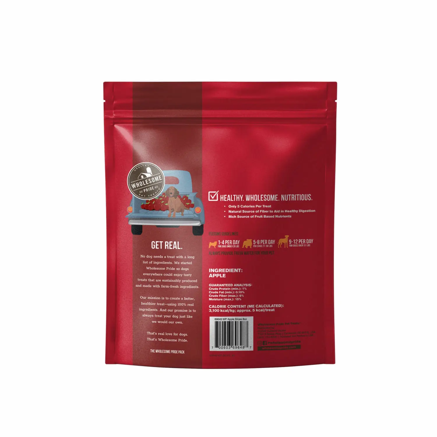 Wholesome Pride Apple Slices 100% All-Natural Single Ingredient, Soft, USA-Sourced Dog Treats, 8 oz