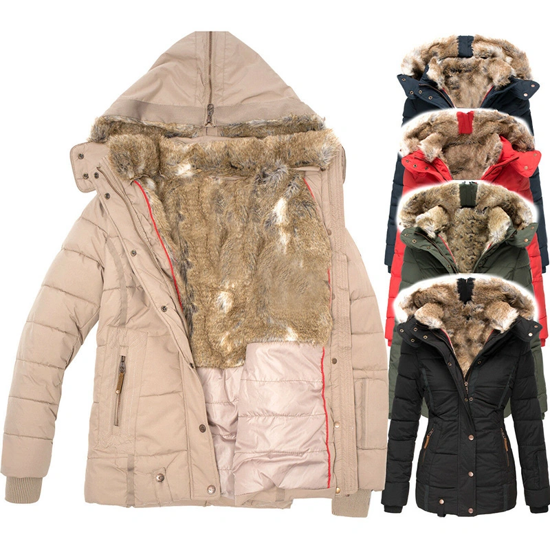 Remikstyt Womens Coats Winter Zipper Hooded Faux Fur Inside Down Jackets