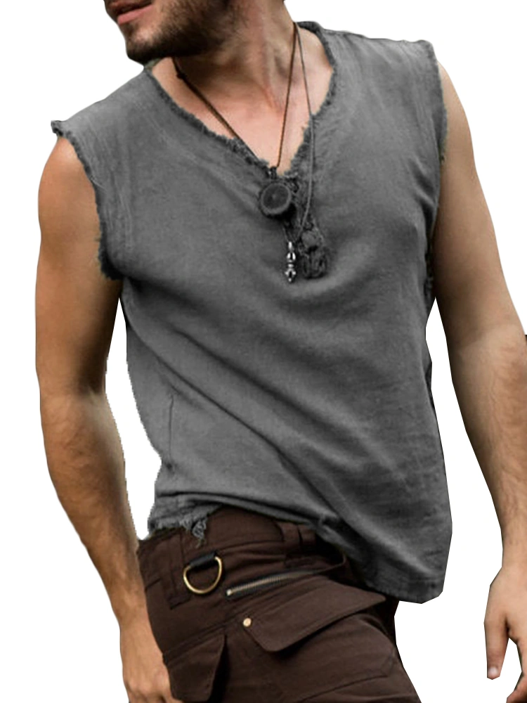 Mens Cotton Vest Workout Tank Tops Henley Shirt V-Neck Sleeveless Beach Yoga Casual Tops