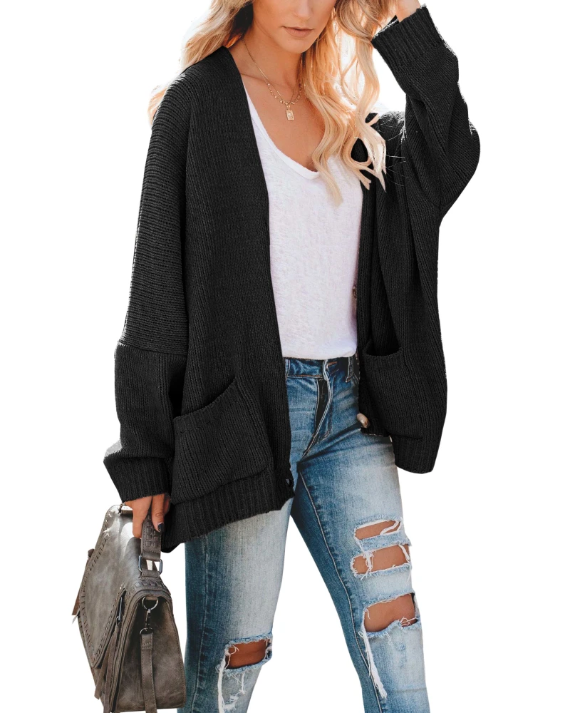 YONYWA Plus Size Womens Knit Cardigan Sweaters Oversized Batwing Sleeve Open Front Button Down Fall Loose Coats with Pocket