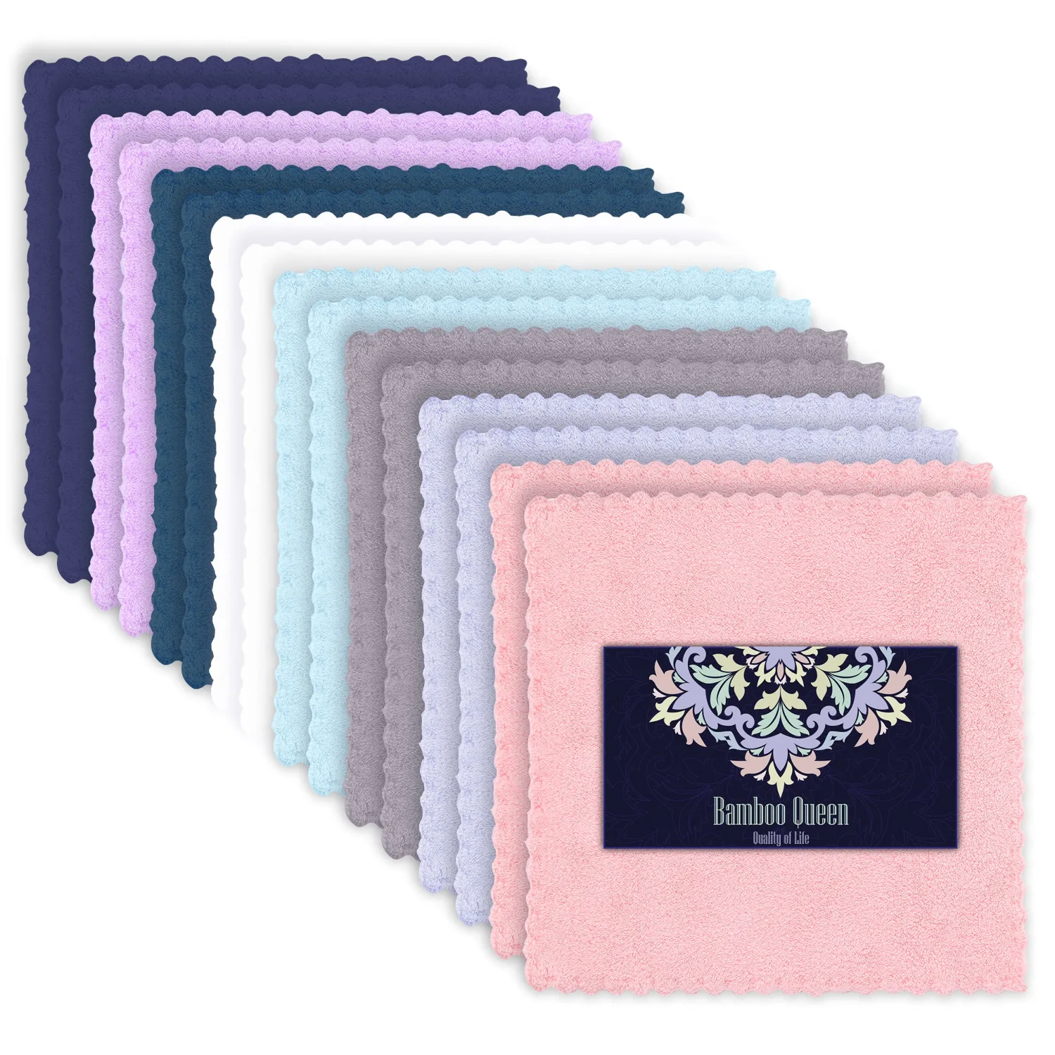 16 Count Premium Makeup Remover Cloths- Super Soft Not Wear Skin - 8×8 Inches - Reusable Makeup Remover Cloths - Highly Absorbent Microfiber Coral Velvet Face Towels by BAMBOO QUEEN