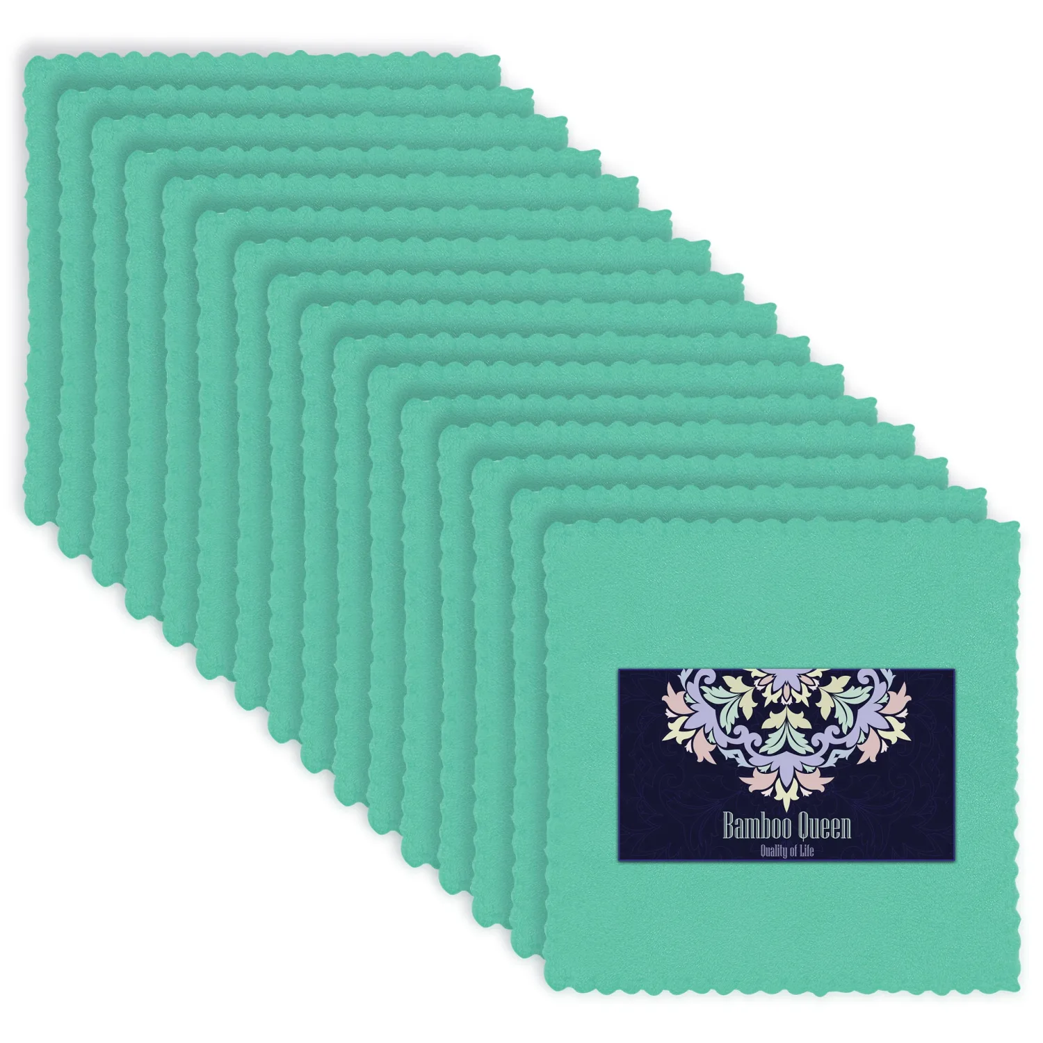 BAMBOO QUEEN 16 Count Premium Makeup Remover Cloths- Super Soft Not Wear Skin - 8×8 Inches - Reusable Makeup Remover Cloths - Highly Absorbent Microfiber Coral Velvet Face Towels Aqua Green, 8x8 Inch (Pack of 16)