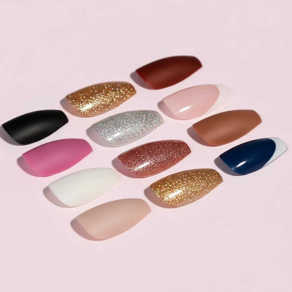Teenitor Press on Nails,288PCS Matte Press on Nails Medium Length, Acrylic Fake Nails Full Cover, Ballerina Coffin Press on Nails,Glitter Press On False Nails