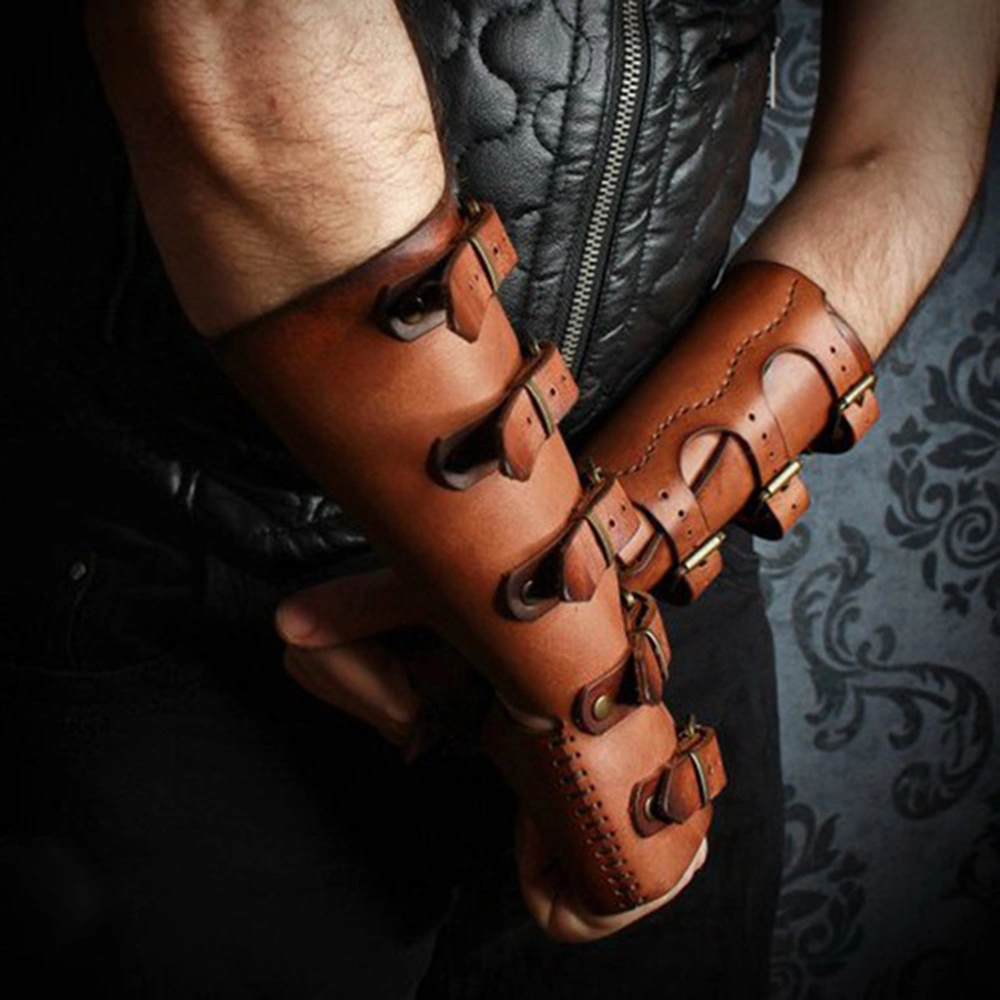 Gauntlet Wristband Medieval Vambrace Arm Cuff Armor Buckled Punk Gothic Faux Leather Costume Bracer