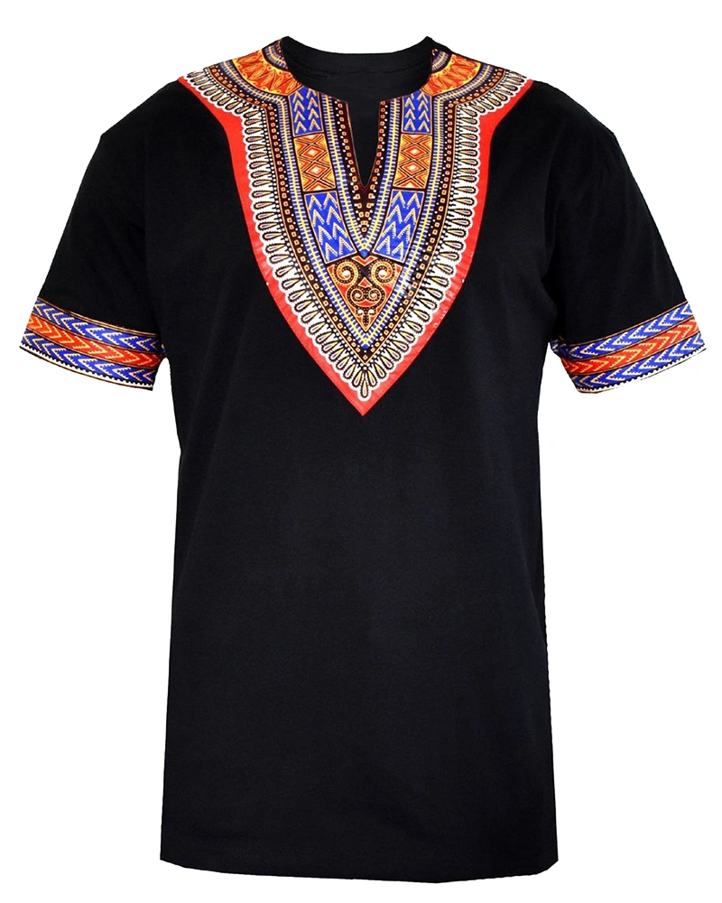 Makkrom Mens African Dashiki T Shirt Tribal Floral Print V Neck Slim Fit Shirts Tops