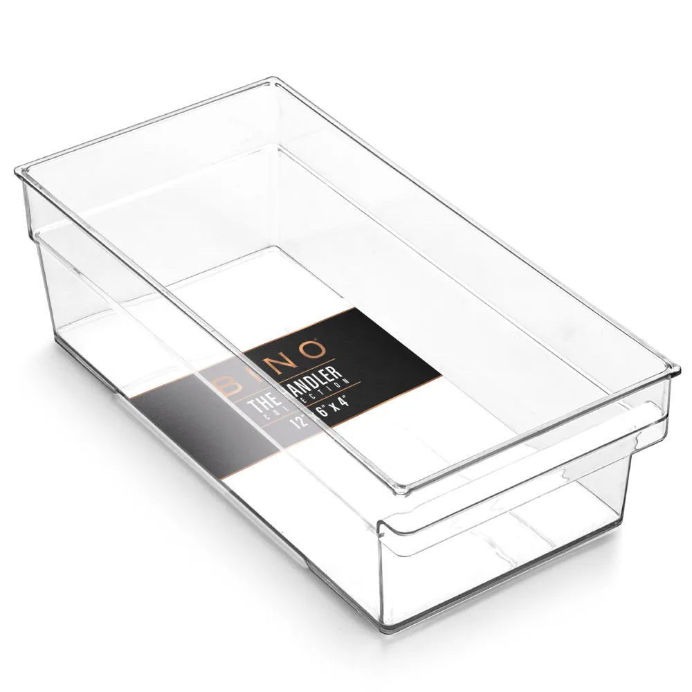 BINO | Plastic Storage Bins, Shallow Medium | THE HANDLER COLLECTION | Multipurpose | Kitchen Pantry &Freezer Organizers | Clear Containers for Organizing Home |