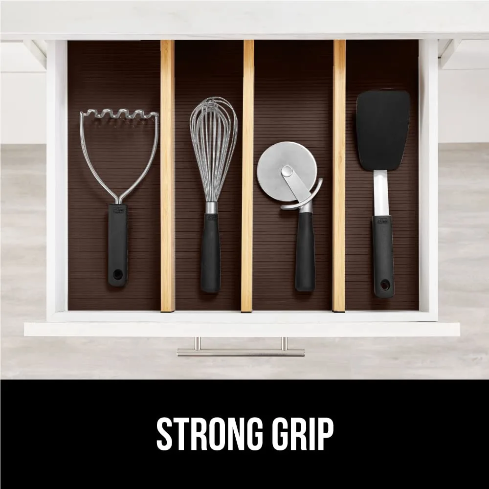 Gorilla Grip Ribbed Drawer and Shelf Liner for Cabinet, Non Adhesive Waterproof Protection for Kitchen, Strong Grip, BPA Free Plastic Liners for Cabinets, Bathroom Cupboard Drawers, 17.5x10, Chocolate